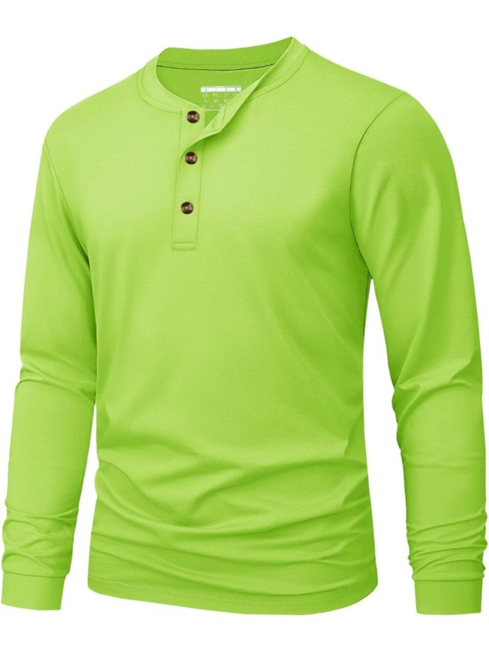 Men's Fl Green Long Sleeve Henley T-shirts Cotton 3-button Spring Casual